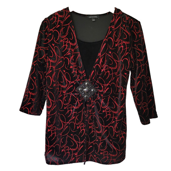 Black Velvet Red Sequin Top Sz S Christmas Holidays Sparkle Whimsygoth Notations - Picture 1 of 10